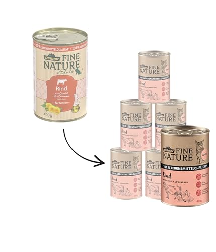 Dehner Fine Nature Katzenfutter, Nassfutter getreidefrei, für ausgewachsene Katzen, Rind, 6 x 400 g Dose (2.4 kg)