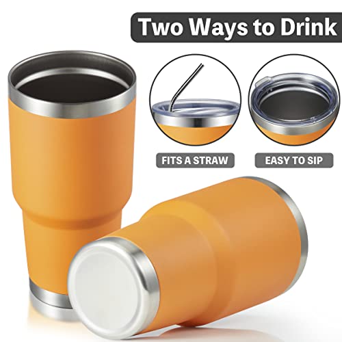 Meway 30Oz Insulated Tumbler With Lids And Straws,Stainless Steel Double Vacuum Coffee Tumbler Cup, Brush, Durable Powder Coated Coffee Cup For Cold & Hot Drinks, Office, Travel(Orange,8 Pack) #TOP1