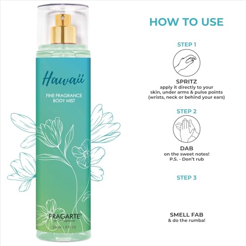 Image of Hawaii Body Mist for Women Long Lasting Uplifting Body Spray Elegant Travel Friendly Fragrance Fruity Floral Rose Musky Ideal for Everyday Wear Hair & Body (236ml)