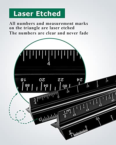 Gwybkq T244 Architectural Scale Ruler 3 Pack Aluminum Triangular Ruler 12 Inch Imperial Metal Scale Ruler thumb #2