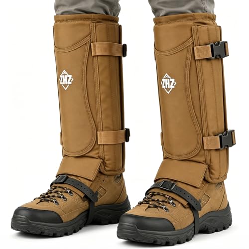 ZHZ Snake Gaiters Durable Waterproof Snake Chaps Lower Legs Protection,Snake Guards with Adjustable Size for Men & Women,Used for Hunting,Hiking and Farm Work (Khaki)
