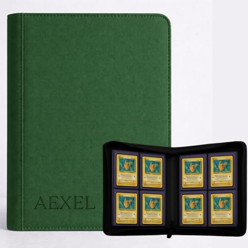 Image of Top Loader Card Binder, 112 Card Capacity, 4 Pocket Zipper PU Armoured Material For Trading Cards, Sports Cards, TCG Cards (Forest Green)