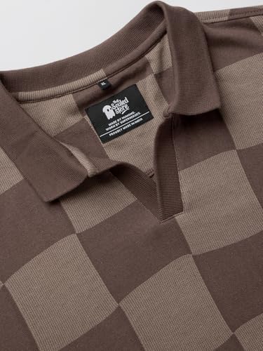 Image of The Souled Store Jacquard: Old School Brown Men and Boys Short Sleeves Collared Neck Cotton Oversized Polos