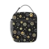 oumghxf Cartoon Animal Insulated Lunch Bag for Women and Men,Reusable Meal Prep Black And Gold Lunch Box for Work,Adult Portable Tote Dog Paw Print Lunchbox with Comfortable Handle Belt