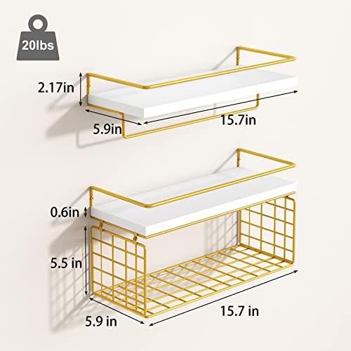 image for Fixwal 2+1 Tier Wall Mounted Floating Shelves with Metal Frame, Rustic