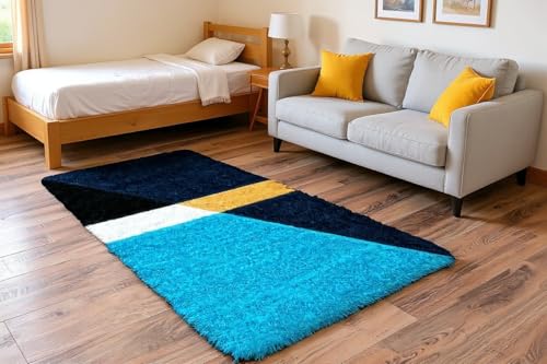 Image of Carpet for Hallway, Kitchen, and Modern Interiors, Cozy Shag Runner for Living Room, Entryway & Office Decor Size 6x9 feet Turqoise Tribuz