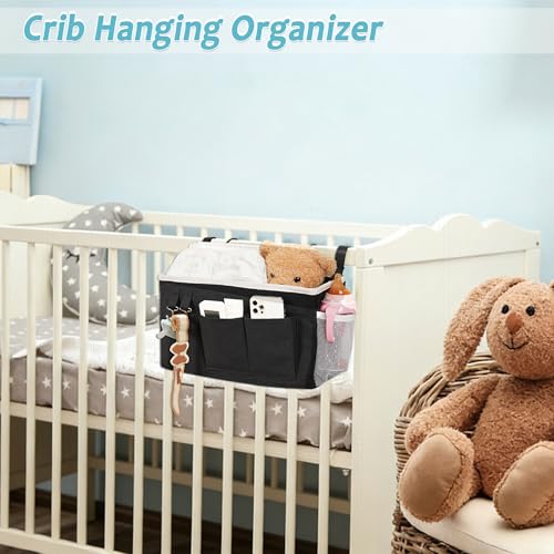Image of Loghot Bedside Caddy /Bedside Storage Bag Hanging Organizer for Bunk and Hospital Beds,Dorm Rooms Bed Rails,Can be Placed Glasses,Books,Mobile Phones,Keys (2pc Black)