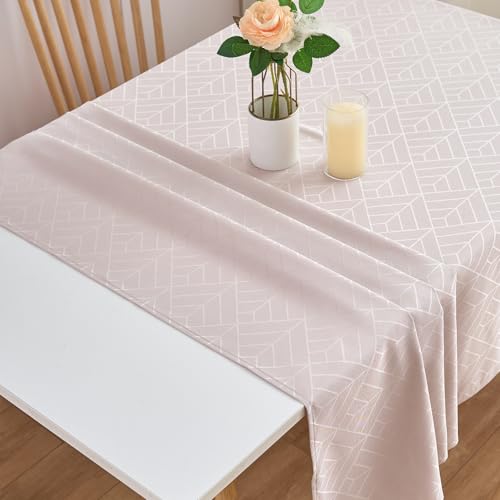 EFFICINATURE Table Cloths Rectangle Tablecloth Geometry Elegant Silky Soft Waterproof Washable Oblong Table Cover for Dining Kitchen Party Banquet Patio Decoration (60 x 102 Inch,Light Brown)