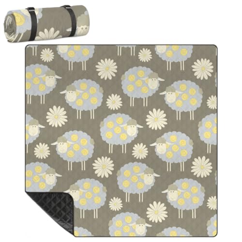 Shimoshe Extra Large Picnic Blankets 79”x 79”, Sheep Daisy Waterproof Foldable Picnic Mat with Straps Portable Beach Blanket for Camping Park Grass Beach Indoor