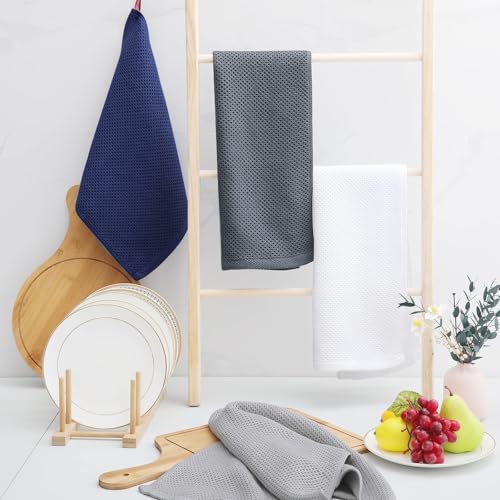 Image of Homaxy 100% Cotton Waffle Weave Kitchen Dish Towels, Ultra Soft Absorbent Quick Drying Cleaning Towel, 13 x 28 Inches, 12-Pack, Light Gray