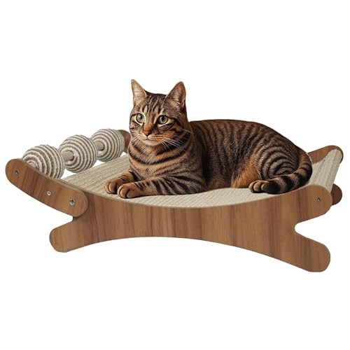 PetElegance -Tiragraffi per Gatti XXL - 3 in 1 con Palline Gioco - MDF e Sisal Naturale – Tiragraffi per Gatti Adulti Grandi, Centro Gioco e Relax - Design Elegante