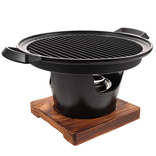 UKCOCO Barbacoa Portátil para Personas con Bandeja de Aluminio Antiadherente y Base de Madera Parrilla sin Humo para Camping y Mesa Horno Bbq Duradero y Fácil de Limpiar
