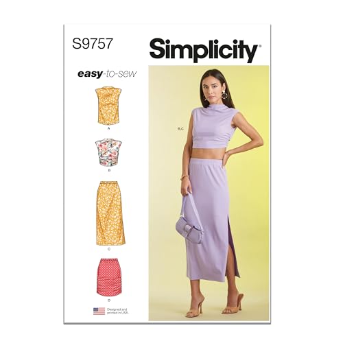SIMPLICITY SS9757A Misses' Knit Top and Skirt in Two Lengths A (S-M-L-XL-XXL), Multicolor, S, M, L, XL, XXL