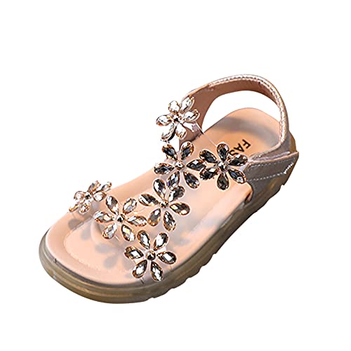 Child and Toddler Baby Girls Crystal Shoes Anti Slip Soft Sole Casual Sandals Summer Princess Beach (Gold, 1 Big Kids)