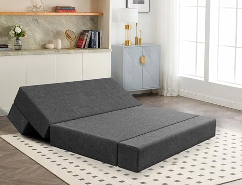Image of Los Angeles Foldable Two Seater Sofa Cum Bed, Sofa Bed 4 X 6 Feet Jute Fabric Washable Cover- Including Cushion Perfect for Living Room - Black Color