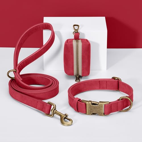 Image of Didog Soft PU Leather Dog Collar for Small Dogs, Quick Release, Red S