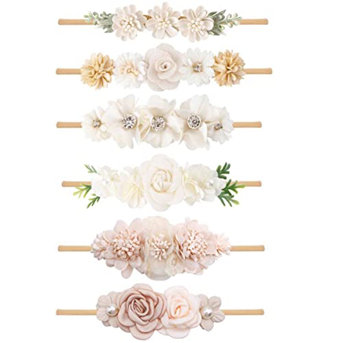 mligril 6pcs Baby Headbands Nweborn Flower Hair Bows for Girls-Infant Elastic Hair Band Bows Wraps Baby Headband Hair Accessories Gifts for Toddles