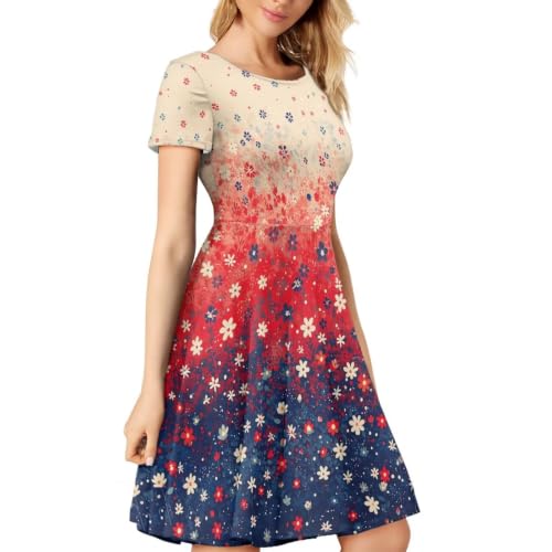 Image of AFPANQZ Womens Casual Summer Lightweight Vintage Dress Short Sleeve Midi Dress Knee-Long Luxury Formal Dress