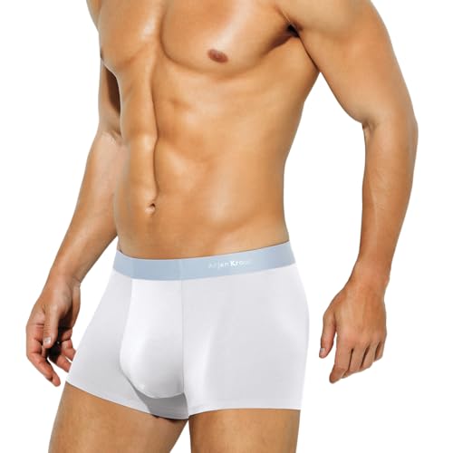 Casey Kevin Mens Boxer Shorts Trunks Modal Underwear Ice Silk Boxers Breathable Microfibre Underpants 3D Pouch Boxer Briefs Thin Low Rise Pants White L