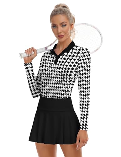 Image of Soneven Womens Golf Shirts Moisture Wicking V Neck Long Sleeve Polo Shirts Collared Tops