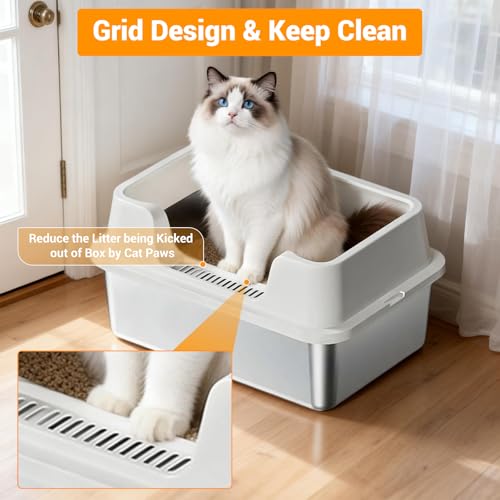 Caja de Arena para Gatos de Acero Inoxidable con Tapa XL miniatura 2