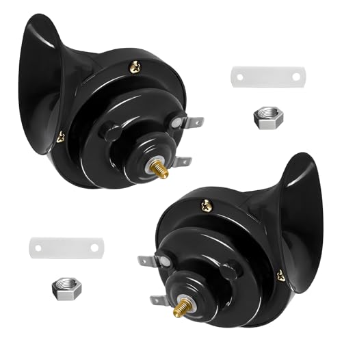 Rdxcv 2 PCS Super Loud Train Horn, 12V Waterproof Car Raging Sound Electric Snail Double Horn Replacement Kit, Universal High Tone Air Horns for Motorcycles Trucks Bikes Boats (Black)