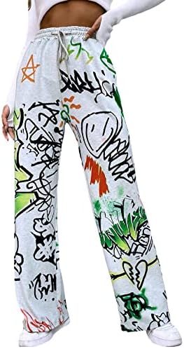 WDIRARA Women's Graffiti Letter Graphic Print Drawstring Elastic Waist Sweatpants Jogger Pants with Pocket Multicolored XL