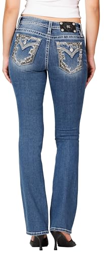Miss Me Women's Western Boho Faux Flap Pockets Mid-Rise Bootcut Jeans