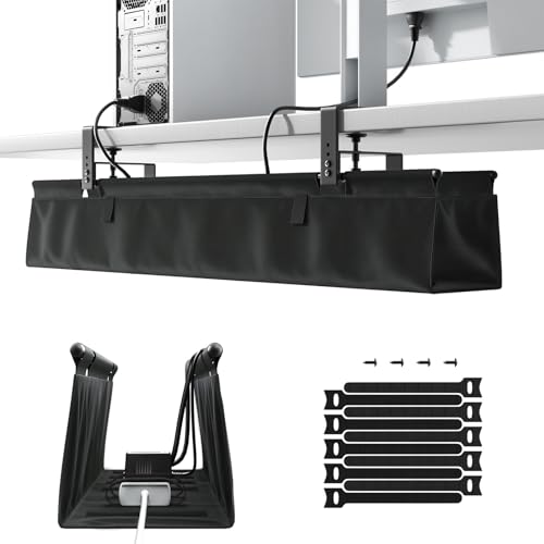 Putilsen Mount Kabelkanal Schreibtisch Ohne Bohren 90cm Unter dem Kabelmanagement Schreibtisch mit Klemmen/Schraubmontage Stabiler & Wasserdichter Stoff-Kabelorganizer für Zuhause und Büro Schwarz