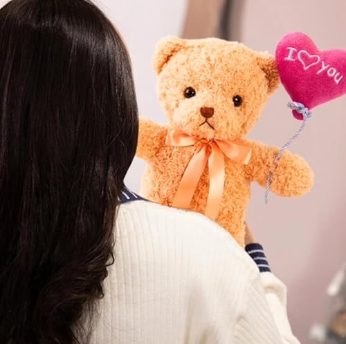 Image of Tickles Teddy with I Love You Ballon Heart Soft Stuffed Plush Toy for Couples Boyfriend, Girlfriend, Wife & Husband Valentine Gift (Size: 30 cm Color: Brown)