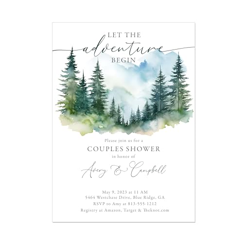 Mountains and Trees Adventure Begins Couples Wedding Shower Invitation