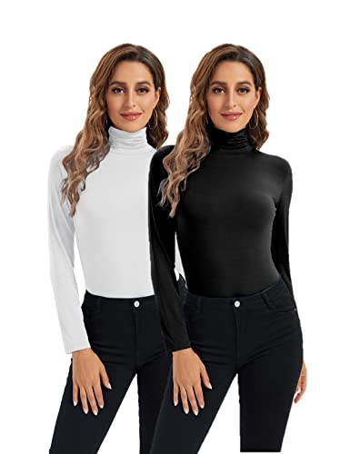 Image of Womens Long Sleeve Turtleneck Tops Soft Stretchy Fitted Base Layer Shirt