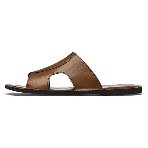 Mens Leather Slides Sandals, Lightweight Fashion Casual Slides Sandals for Men's, Breathable, Soft, Anti-slip, Wear-resistant2