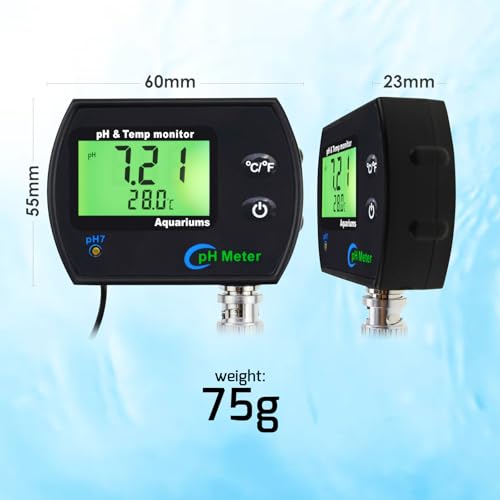 GAIN EXPRESS 2-in-1 PH and Temperature Monitor, PH Measuring Instrument, PH Meter, Measuring Range 0-14 pH, Water Quality Measurement, Aquarium, Hydroponics, Backlight Function, Replaceable