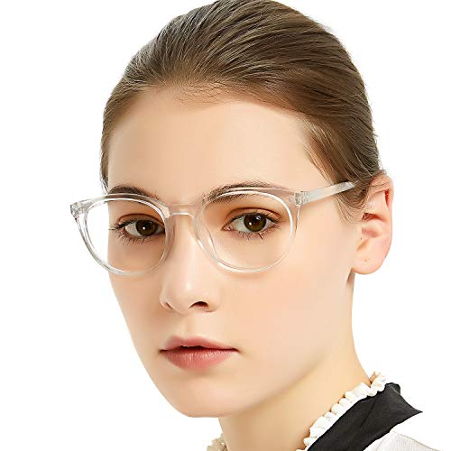 Image of MARE AZZURO Blue Light Blocking Reading Glasses Women Round Computer Readers 0 1.0 1.25 1.5 1.75 2.0 2.25 2.5 2.75 3.0 3.5 4.0 5.0 6.0 (Transparent, 600)