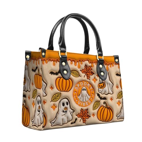 Spooky Vibe Print 3D Inflated Leather Handbag, Leather