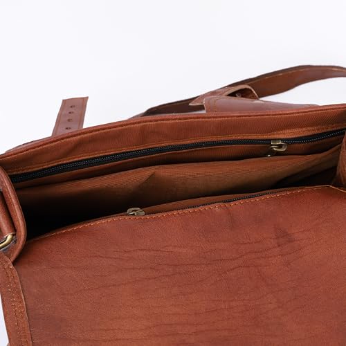 Vintage Leather Laptop Bag for Men - Full Grain Large Messenger Bag 18 Inches With Rustic Look - Best Brown Briefcase4