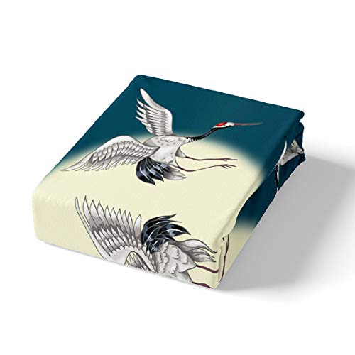 Loussiesd Japanese Ukiyoe Bedding Set 3D Red-Crowned Crane Print Duvet Cover for Kids Boys Girls Ocean Wave Moon Bed Cover Hokusai Decor Bedspread Cover with 2 Pillowcases 3Pcs Bedding King - Image 2