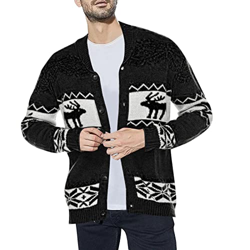 Manteau d'hiver pour homme à motif Noël cerf veste longue décontractée pour les fêtes
