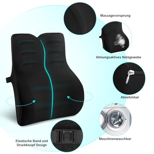 Juspota Lendenwirbelkissen, Lordosenstütze Auto, Lendenkissen Auto Memory Foam, Ergonomisches Rückenkissen Auto, Lordosekissen fur Auto, Bürostuhl, Zuhause, Schwarz