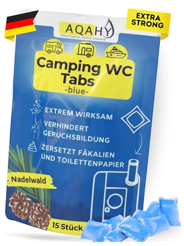 AQAHY Camping Toiletten Zusatz - Tabs blue extra stark – Nadelwald WC Drops - Chemietoilette Tabs entfernt unangenehme Gerüche - made in DE AQAHY Camping Toiletten Zusatz - Tabs blue extra stark – Nadelwald WC Drops - Chemietoilette Tabs entfernt unangenehme Gerüche - made in DE