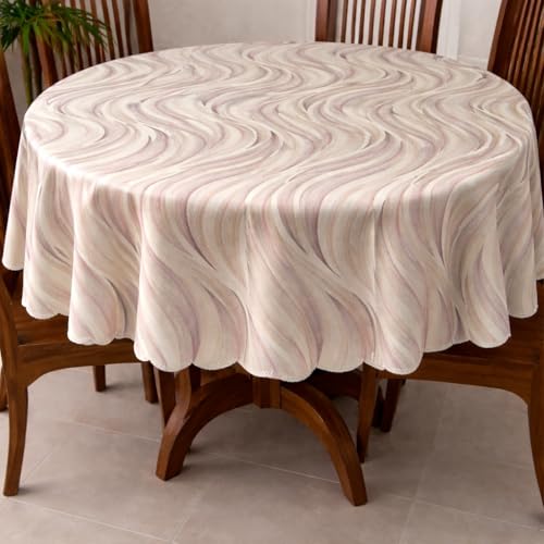 Image of Homerz Premium Waterproof PVC Sparkle Table Cover Collection | Table Cover with Scallop Edges | Dust, Spill & Scratch Resistant (Blush Wave Serenity, 60 inch- Round)