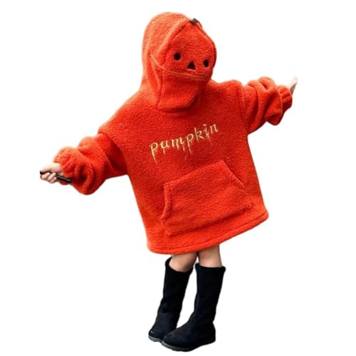 Girls Black Zip Up Hoodie Pumpkin Hooded Sweatshirt Boys and Girls Halloween Long Sleeve Pullover Fuzzy