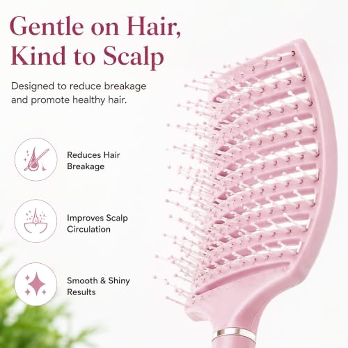 Image of GLUN Portable Detangling Hair Brush Pack of 1 Pink Colour, Curly & Straight Hair Brush for Women & Men Accessories Use in Salon, Home & Personal Use