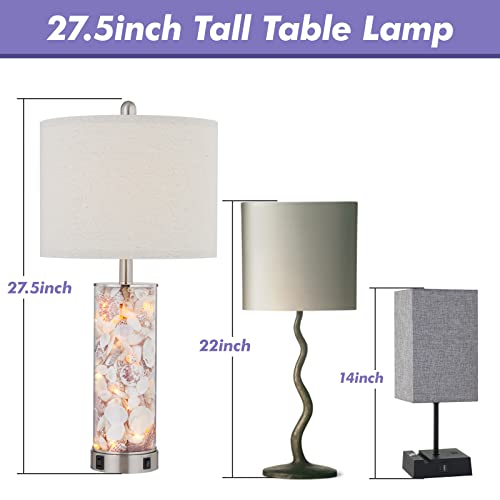 Yunhong 27.5" Modern Table Lamp For Living Room Set Of 2,3 Way Dimmable Bedside Touch Lamp With Usb Ports And Fairy Lights,Coastal Table Lamps Nightstand Lamps For Bedroom (Bulb Included) #TOP1