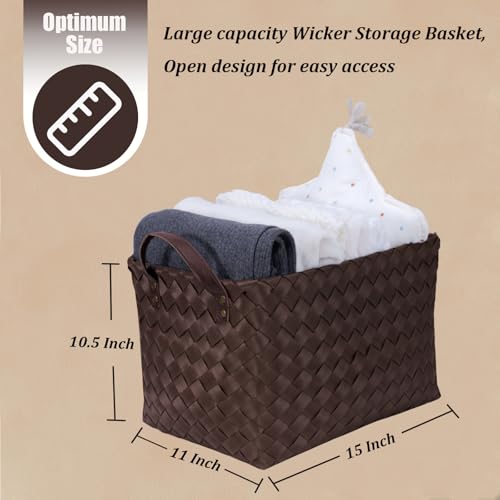 Image of Handwoven Clothes Basket Laundry Hampers Large Wicker Storage Baskets for Shelves Blankets Closet Storage Bins Car Bedroom Bathroom Organizers and Storage Bath (Pack of 4, Espresso color)