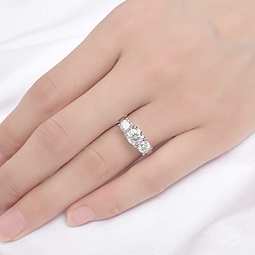 DovEggs 3-Stone Moissanite Engagement Rings for Women 2ct Total 5mm-6.5mm-5mm FGH Color Cut Moissanite Lab Created Diamond Anniversary Wedding Ring 14k Gold QUALITY Sterling Silver3