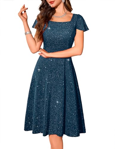 BeryLove Prom Dress for Teens: Sequin Formal Party Dress with Flutter Short Sleeves for Wedding & Cocktail Evening Events