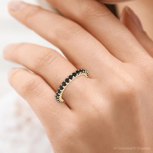 Pompeii 1 1/2ct Black Diamond Eternity Ring 14k Yellow Gold Womens Stackable Band4