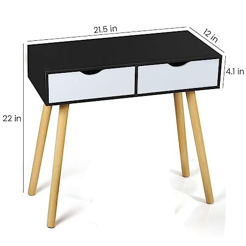 Image of Shoppee Engineered Wood Desk with 2 Drawers for, Computer Desk with Storage Shelves, Makeup Vanity Desk, Modern Writing Study Table Home Office Desks for Bedroom (Black White)